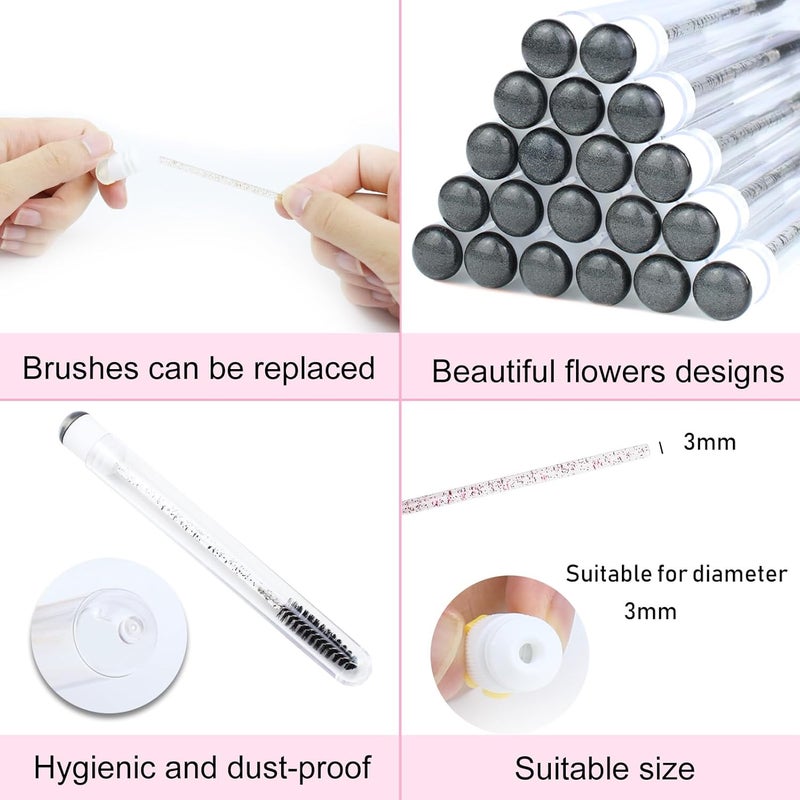 SenRocc 20 Sets Mascara Wands Tube Set Reusable Lash Spoolies Tube Diamond Eyelash Brush Tubes Spoolies Lash Extension Brushes Applicators Makeup Tools (sky-Black) - Image 2